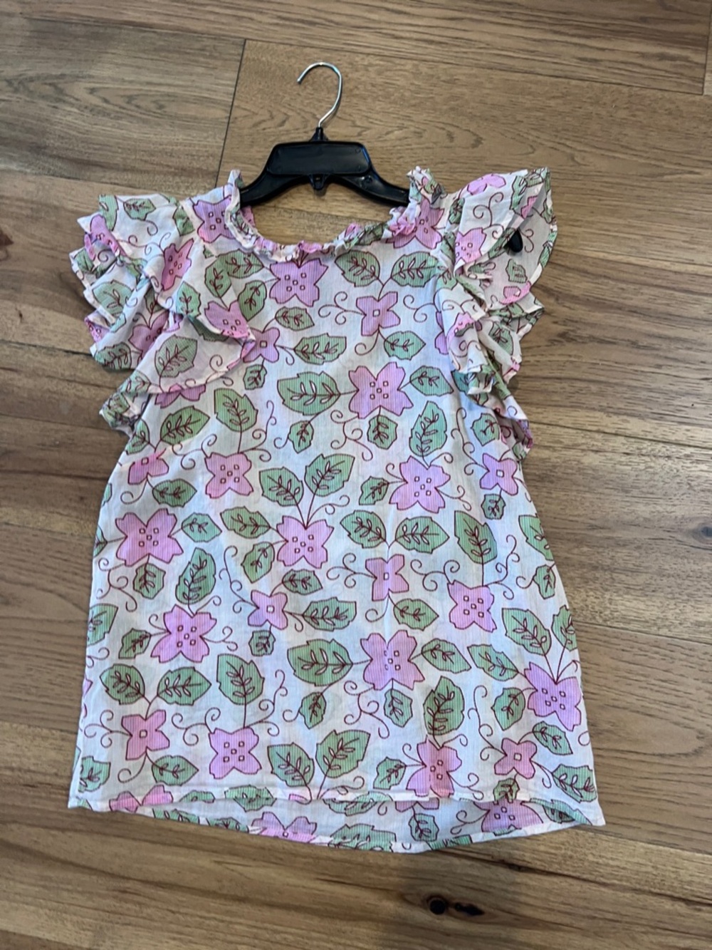 Banjanan Floral Ruffle Sleeve Top - Pink & Green